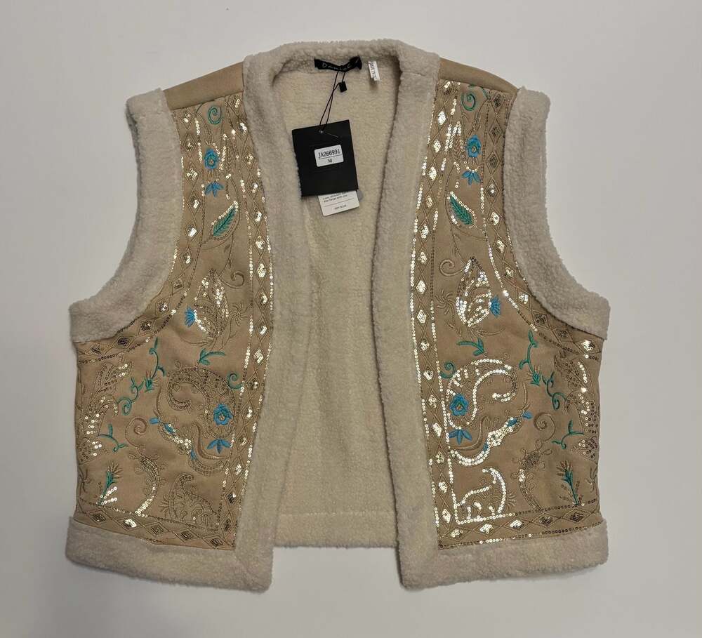 Daniel Collection Embroidered Faux Suede and Shearling Vest